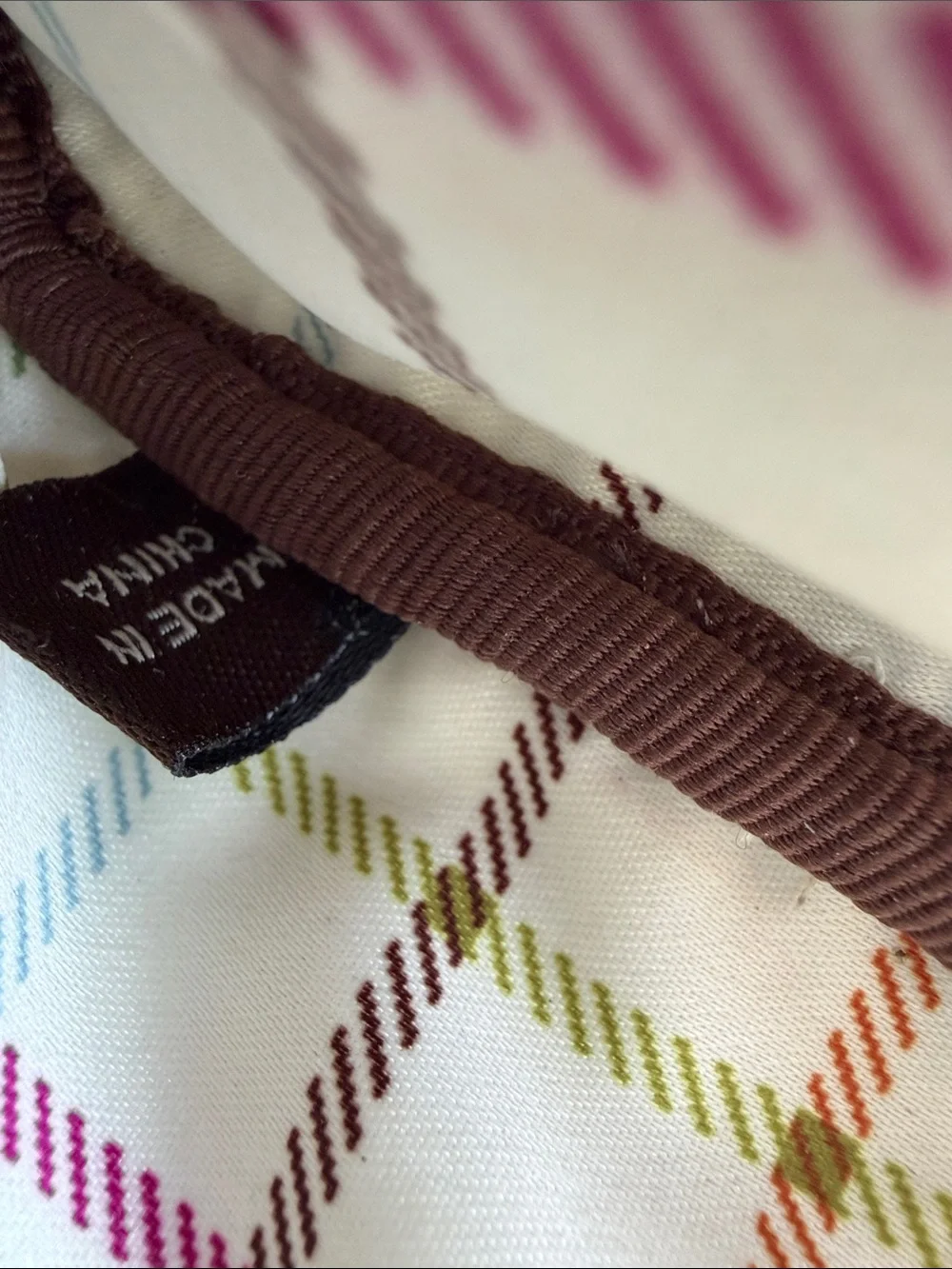 Vintage Coach Signature Canvas Cosmetic Pouch in Tan & Purple Tattersall lining